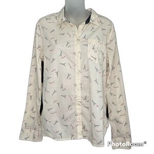 JCPenney Women's Cream Eiffel Tower Print Button Front Top Size Large